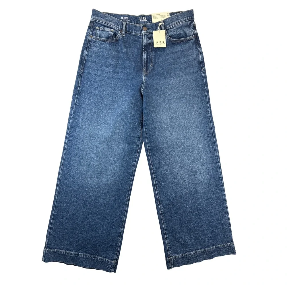 ana Jeans 14 Blue Denim Medium Wash High Rise Wide Leg NWT - Picture 1 of 9
